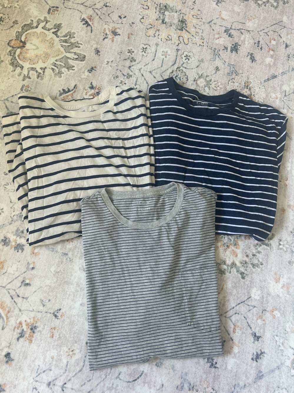 J. Crew Men Slim Washed Striped Tee Bundle - Navy, Cream & Gray XL